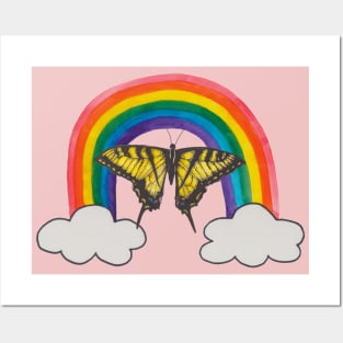 Yellow butterfly Machaon with rainbow Posters and Art